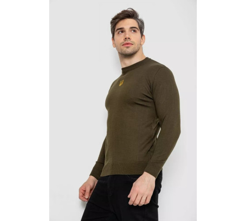 Светр чоловічий однотонний з вишивкою тризуб, колір хакі, 161R008