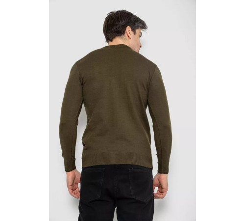 Светр чоловічий однотонний з вишивкою тризуб, колір хакі, 161R008