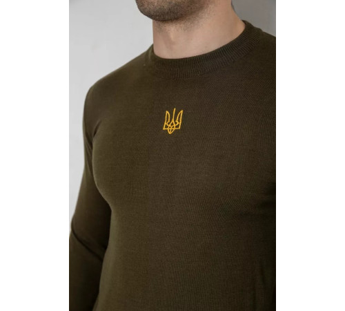 Светр чоловічий однотонний з вишивкою тризуб, колір хакі, 161R008