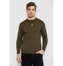 Светр чоловічий однотонний з вишивкою тризуб, колір хакі, 161R008