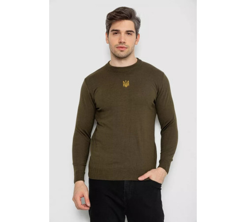 Светр чоловічий однотонний з вишивкою тризуб, колір хакі, 161R008