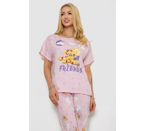 Піжама жіноча з принтом, колір рожевий, 243R15488