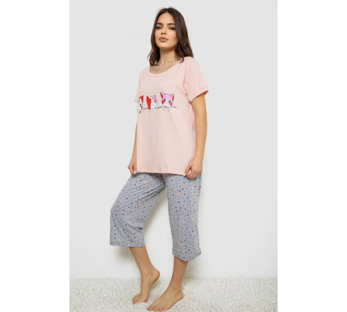 Жіноча піжама з принтом, колір персиковий, 243R1602-008