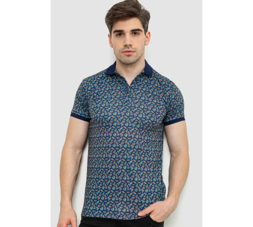 Поло чоловіче з принтом, колір темно-синій, 214R7003