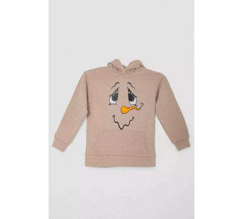 Худи детский на флисе с принтом Снеговик, цвет бежевый, 102R1517