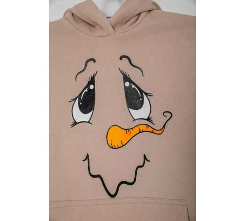 Худи детский на флисе с принтом Снеговик, цвет бежевый, 102R1517