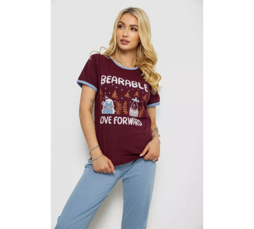 Пижама женская с принтом, цвет бордовый, 243R30018.