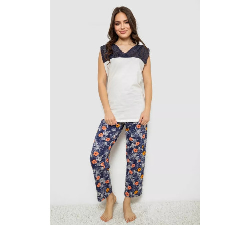 Піжама жіноча з принтом, колір молочний, 243R903061