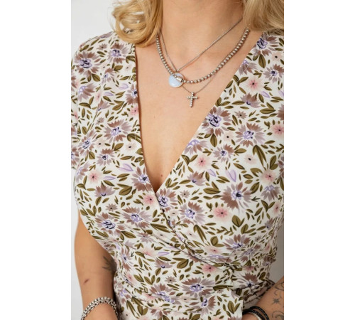 Сарафан з квітковим принтом, колір молочно-бежевий, 241R179