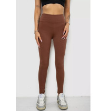 Лосины однотонные в рубчик утепленные на флисе, цвет коричневый, 238R605