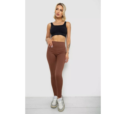 Лосины однотонные в рубчик утепленные на флисе, цвет коричневый, 238R605