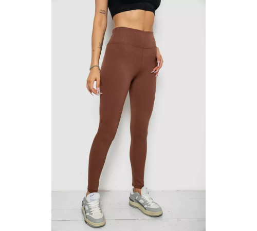 Лосины однотонные в рубчик утепленные на флисе, цвет коричневый, 238R605