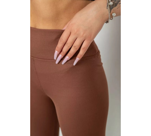 Лосины однотонные в рубчик утепленные на флисе, цвет коричневый, 238R605
