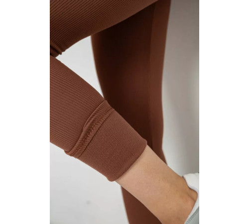 Лосины однотонные в рубчик утепленные на флисе, цвет коричневый, 238R605