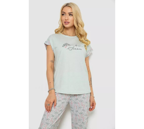 Піжама жіноча з принтом, колір м'ятний, 243R2078