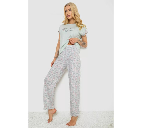 Піжама жіноча з принтом, колір м'ятний, 243R2078