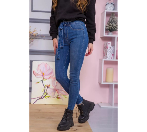 Жіночі джинси з поясом, синього кольору, 164R089