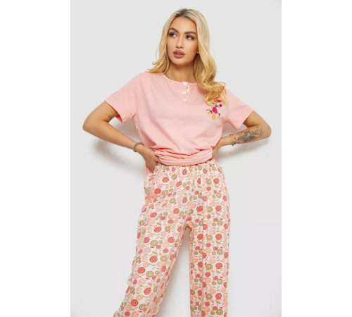 Піжама жіноча з принтом, колір персиковий, 243R10353