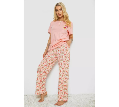 Піжама жіноча з принтом, колір персиковий, 243R10353