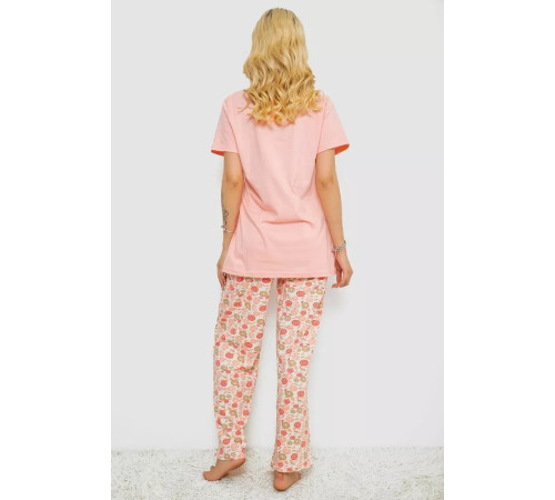 Піжама жіноча з принтом, колір персиковий, 243R10353
