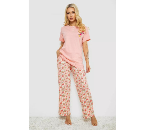 Піжама жіноча з принтом, колір персиковий, 243R10353