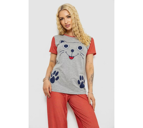 Пижама женская с принтом, цвет серо-терракотовый, 243R15739.
