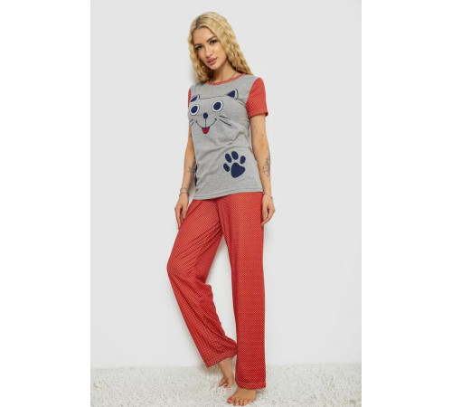 Пижама женская с принтом, цвет серо-терракотовый, 243R15739.
