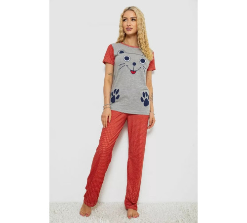 Пижама женская с принтом, цвет серо-терракотовый, 243R15739.