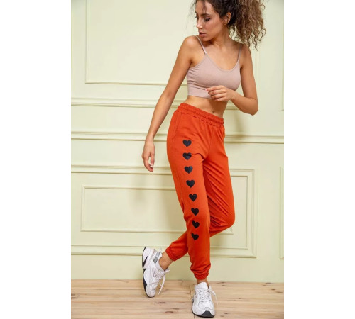 Женские спортивные брюки, с принтом Сердце, цвет терракотовый, 102R212.
