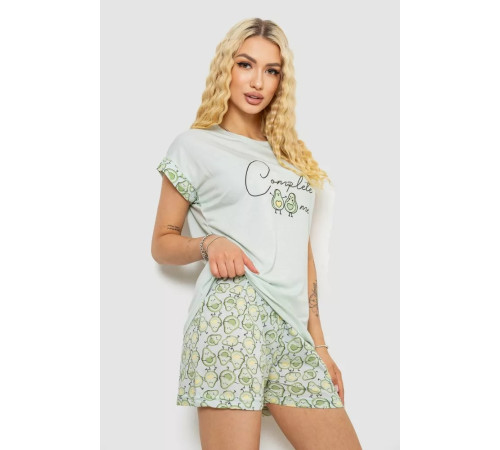 Женская пижама с принтом, цвет мятный, 243R2105