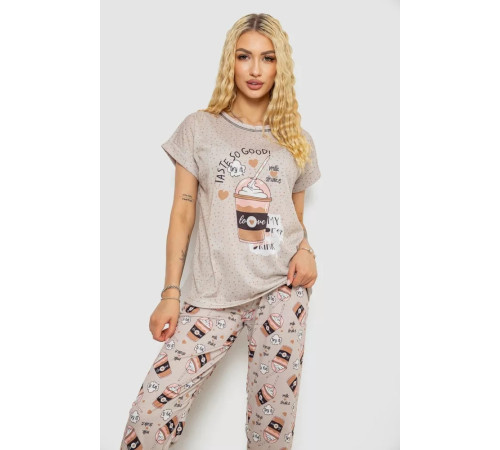 Женская пижама с принтом, цвет бежевый, 243R6006