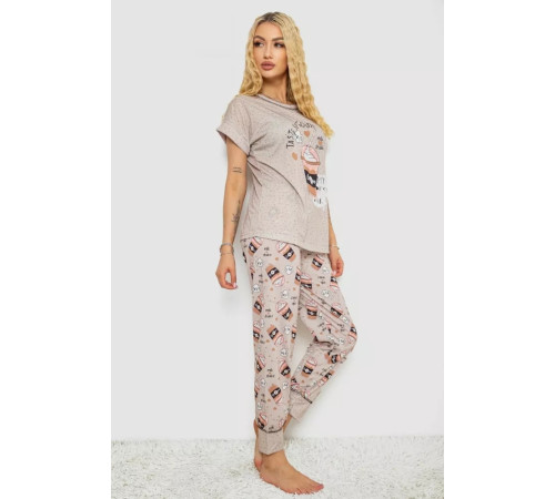 Женская пижама с принтом, цвет бежевый, 243R6006