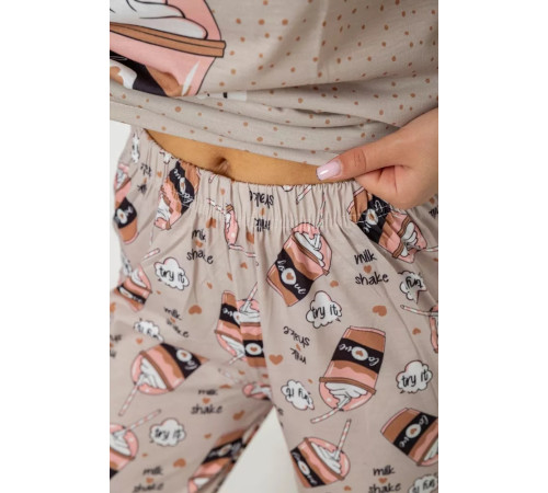 Женская пижама с принтом, цвет бежевый, 243R6006
