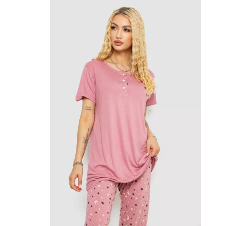 Женская пижама с принтом, цвет пудровый, 243R7025-1