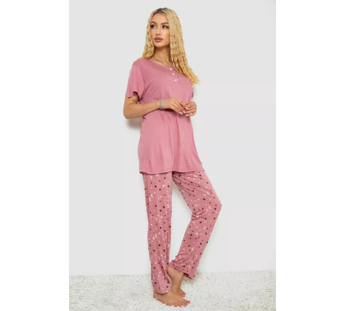 Женская пижама с принтом, цвет пудровый, 243R7025-1