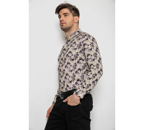 Рубашка мужская с принтом, цвет бежевый, 214R1046