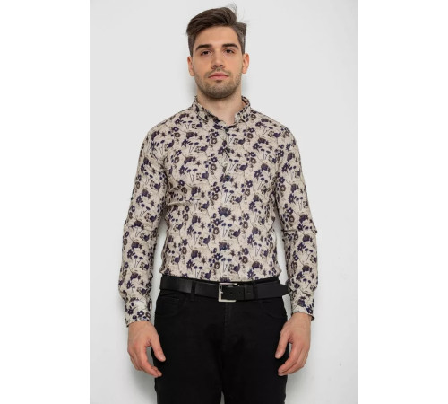 Рубашка мужская с принтом, цвет бежевый, 214R1046