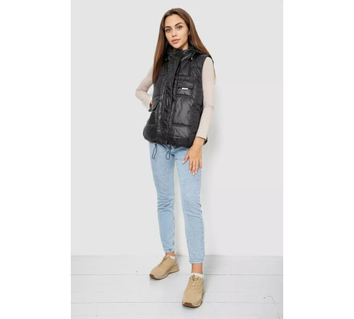 Женский женский однотонный с капюшоном, цвет черный, 244R810.