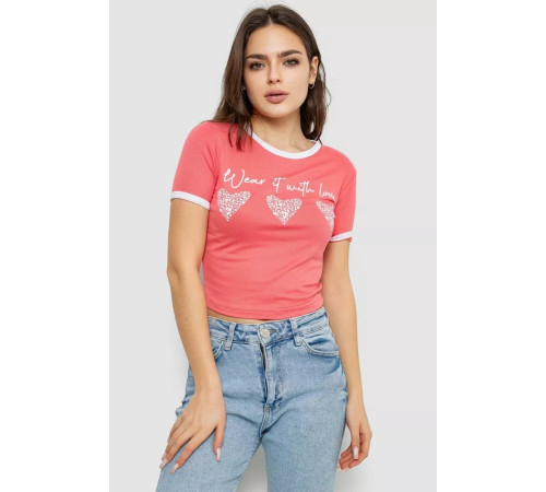 Футболка-топ жіноча з принтом, колір кораловий, 244R504