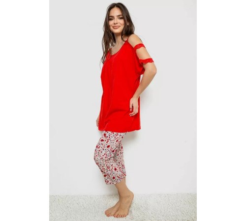 Жіноча піжама з принтом, колір червоний, 243R1602-018
