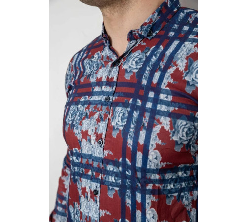 Рубашка мужская с принтом, цвет бордовый, 214R1038