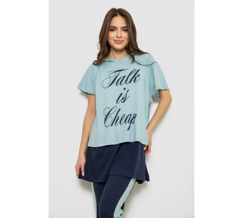 Піжама жіноча з принтом, колір блакитний, 243R1600-031