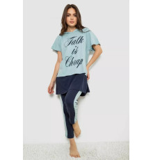 Піжама жіноча з принтом, колір блакитний, 243R1600-031
