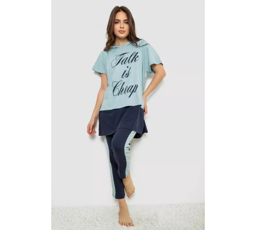 Піжама жіноча з принтом, колір блакитний, 243R1600-031