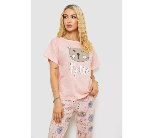 Піжама жіноча з принтом, колір рожевий, 243R15472