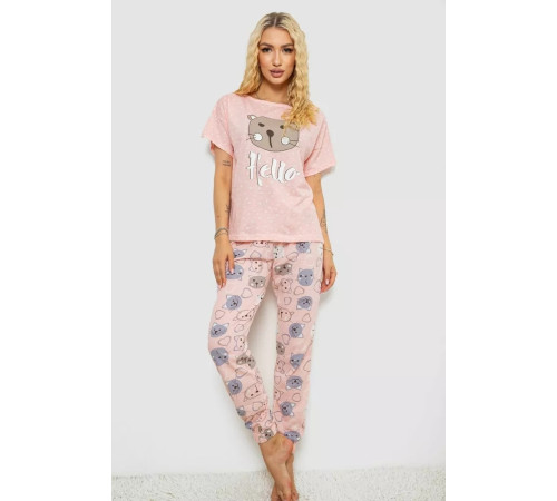Піжама жіноча з принтом, колір рожевий, 243R15472
