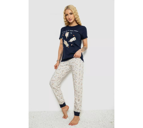 Пижама женская с принтом, цвет сине-молочный, 243R15896.