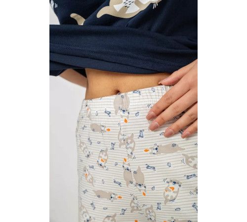 Пижама женская с принтом, цвет сине-молочный, 243R15896.