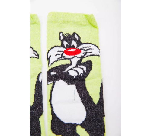 Жіночі шкарпетки, салатового кольору з мультяшним принтом, 167R360