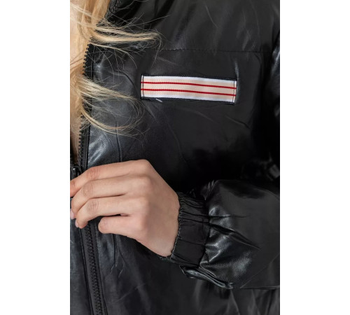 Куртка жіноча демісезонна екошкіра, колір чорний, 243R201